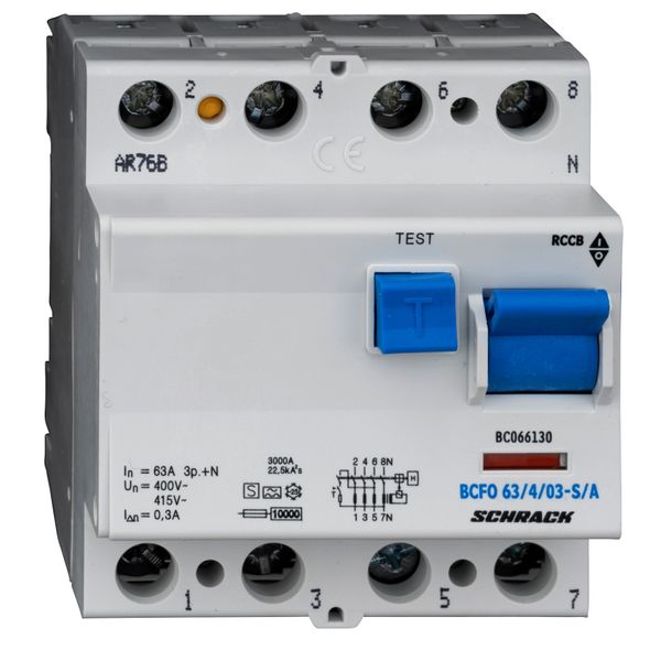 Residual current circuit breaker 63A, 4-p, 300mA, type S, A image 5