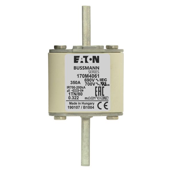 Fuse-link, high speed, 350 A, AC 690 V, DIN 1, 53 x 66 x 108 mm, aR, DIN, IEC, single indicator image 16