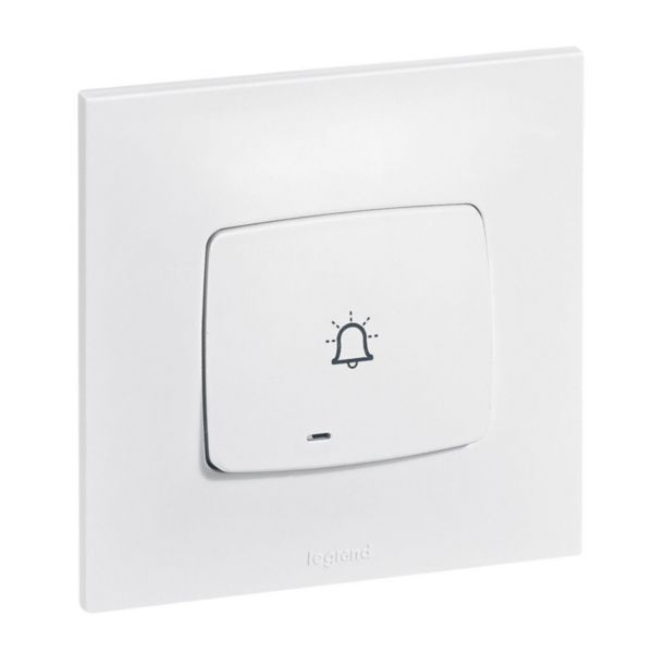 Illuminated push button (LED supplied) Neptune with 6A doorbell symbol - White image 1