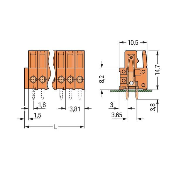 THT female header straight Pin spacing 3.81 mm orange image 2