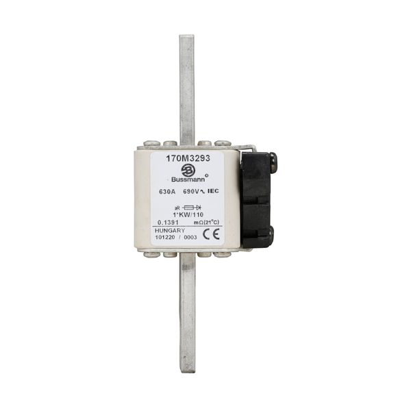 Fuse-link, high speed, 630 A, AC 690 V, compact size 1, 45 x 60 x 140 mm, aR, DIN, IEC, single indicator image 11