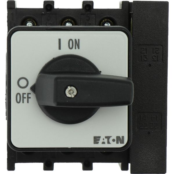 On-Off switch, P1, 40 A, flush mounting, 3 pole, 1 N/O, 1 N/C, with black thumb grip and front plate image 1
