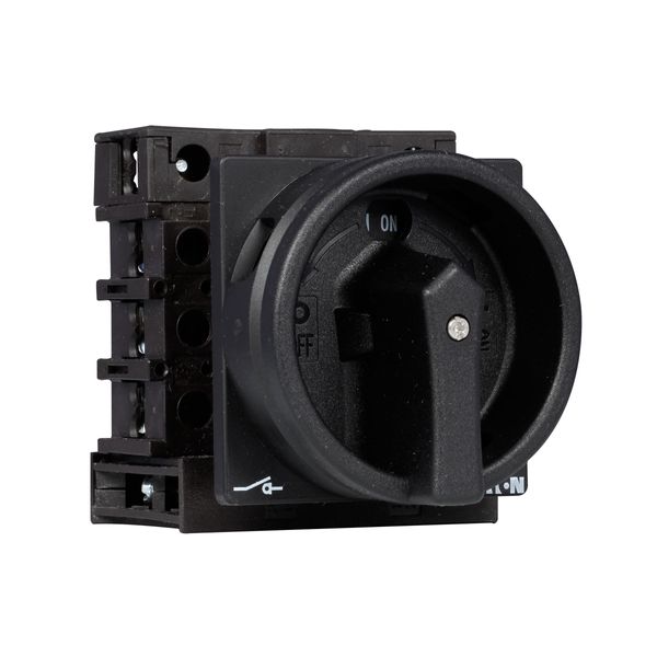 Main switch, P1, 25 A, flush mounting, 3 pole + N, 1 N/O, 1 N/C, STOP function, With black rotary handle and locking ring, Lockable in the 0 (Off) pos image 16