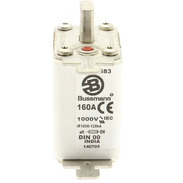 Fuse-link, high speed, 160 A, AC 1000 V, DIN 00, aR, DIN, IEC, single indicator, live gripping lugs image 2