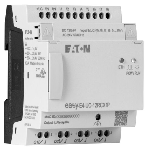Control relays, easyE4 (expandable, Ethernet), 12/24 V DC, 24 V AC, Inputs Digital: 8, of which can be used as analog: 4, push-in terminal image 4