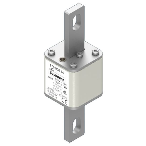 Fuse-link, high speed, 160 A, AC 690 V, compact size 1, 45 x 45 x 148 mm, aR, IEC, UL image 1