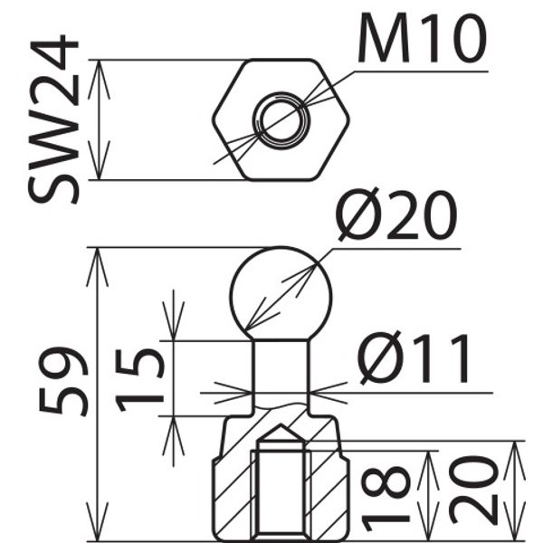 Fixed ball point D=20mm, straight with M10 female thread image 2