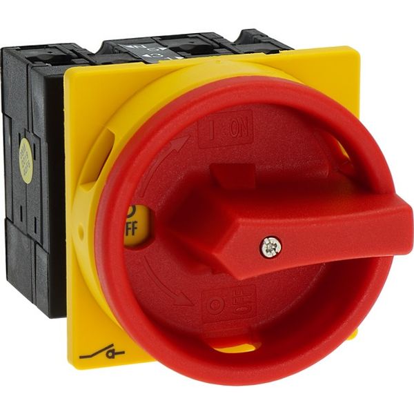 Main switch, T3, 32 A, flush mounting, 2 contact unit(s), 3 pole + N, Emergency switching off function, With red rotary handle and yellow locking ring image 8
