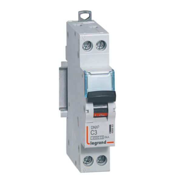 Phase+Neutral circuit breaker DNX³4500 6kA inlet and outlet screw terminal - 1P+N 230V~ 3A curve C - 1 module image 1