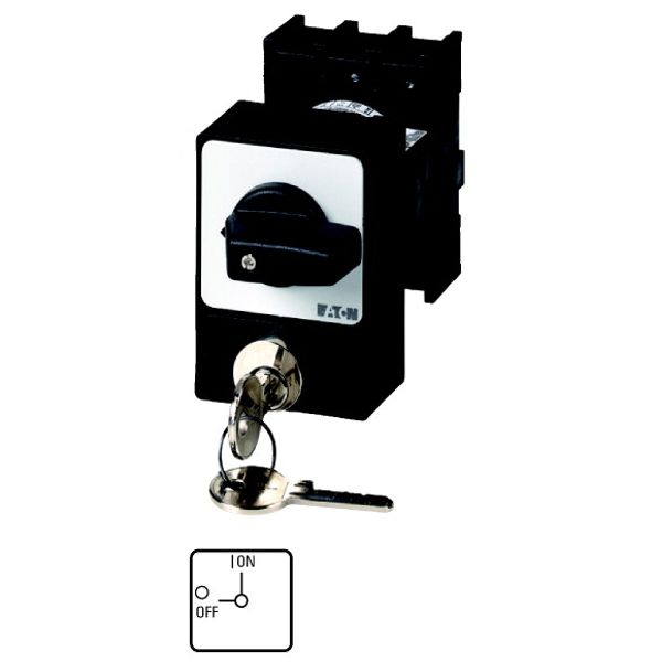 ON-OFF switches, P1, 32 A, flush mounting, 3 pole, with black thumb grip and front plate, Cylinder lock SVA image 1