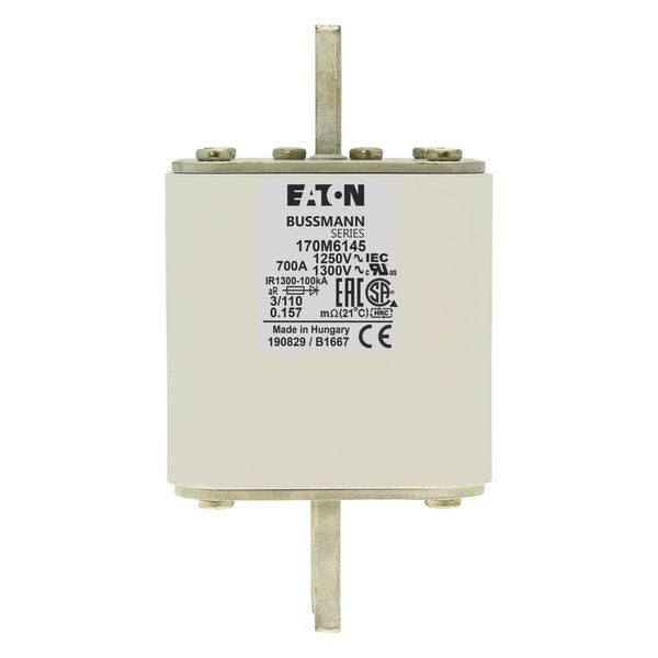 Fuse-link, high speed, 700 A, AC 1250 V, size 3, 76 x 90 x 139 mm, aR, DIN, IEC, single indicator image 7