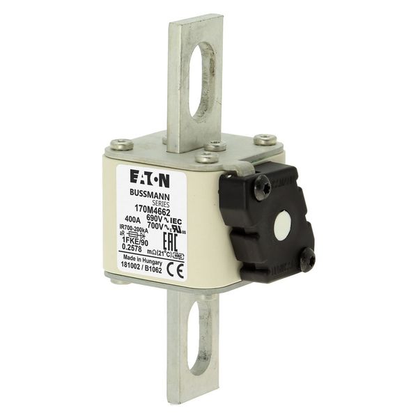 Fuse-link, high speed, 400 A, AC 690 V, size 1, 53 x 69 x 136 mm, aR, IEC, UL, type K indicator, 90 mm centers image 2