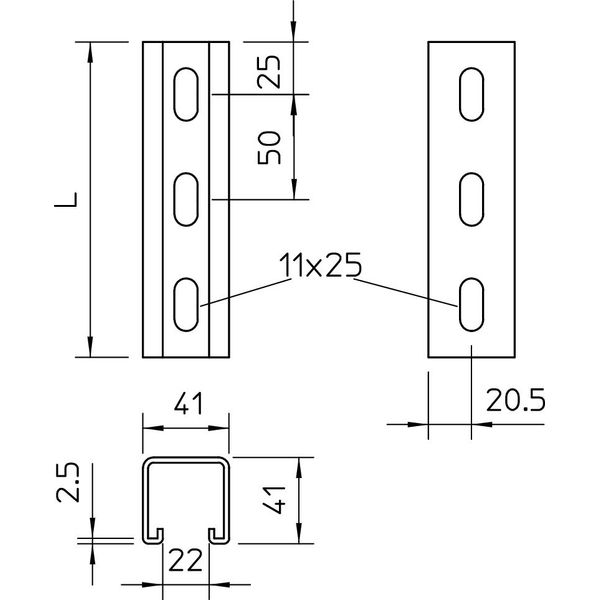 MS4141PP3000FT Profile rail side perforation, slot 22 mm 3000x41x41 image 2