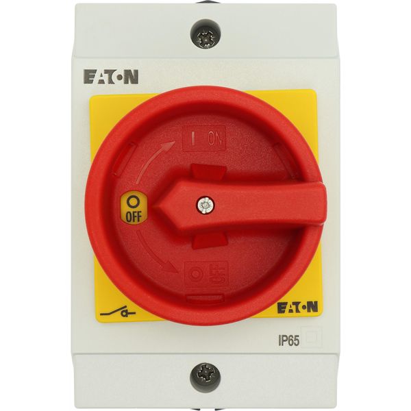 Main switch, T0, 20 A, surface mounting, 1 contact unit(s), 1 pole, Emergency switching off function, With red rotary handle and yellow locking ring, image 23