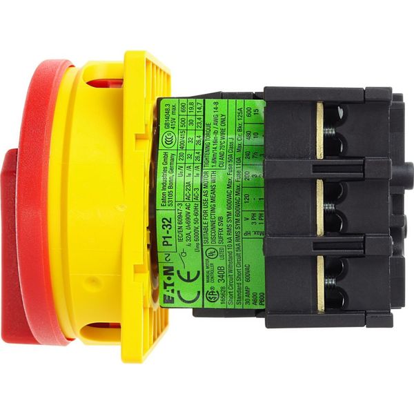 Main switch, P1, 32 A, flush mounting, 3 pole, Emergency switching off function, With red rotary handle and yellow locking ring image 23