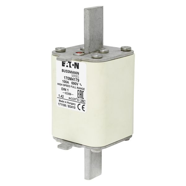 Fuse-link, high speed, 100 A, AC 690 V, DIN 1, 52 x 66 x 135 mm, gR, DIN, IEC, single indicator image 6