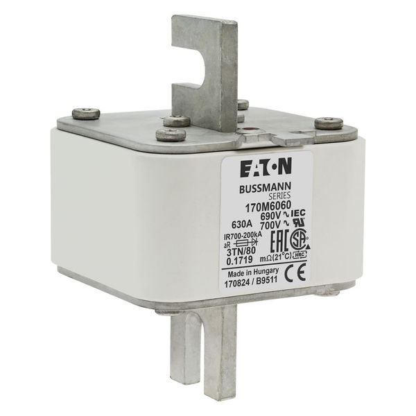 Fuse-link, high speed, 630 A, AC 690 V, DIN 3, 76 x 90 x 109 mm, aR, DIN, IEC, single indicator image 8