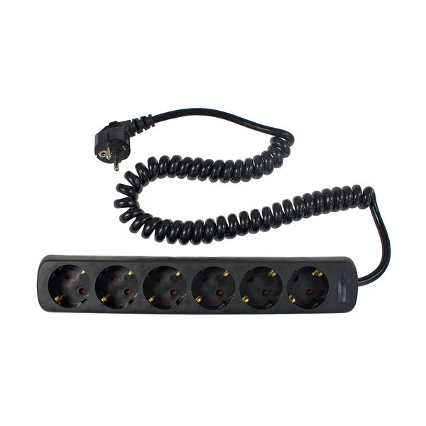 '6 way socket outlet black, 4m H05VV-F 3G1,5  with 2,5spiral cable' image 1