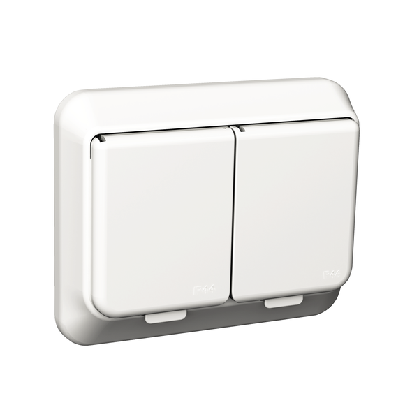 Exxact double socket-outlet with lid IP44 earthed screw white image 4