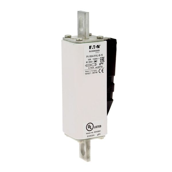 Fuse-link, high speed, 50 A, DC 1500 V, 01XL, 43 x 193 mm, gPV, IEC, UL, with indicator, bolted image 23