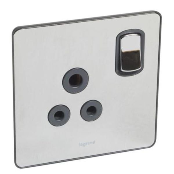 Synergy Sleek 1 gang switched single pole socket outlet 5A Polished Stainless steel image 1