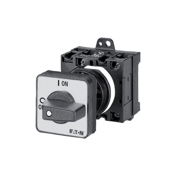 On-Off switch, T0, 20 A, rear mounting, 3 contact unit(s), 3 pole, 2 N/O, 1 N/C, with black thumb grip and front plate image 2