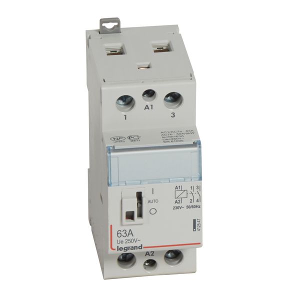 Power contactor CX³ - with 230 V~ coll and handle - 2P - 250 V~ - 63 A - 2 N/O image 1