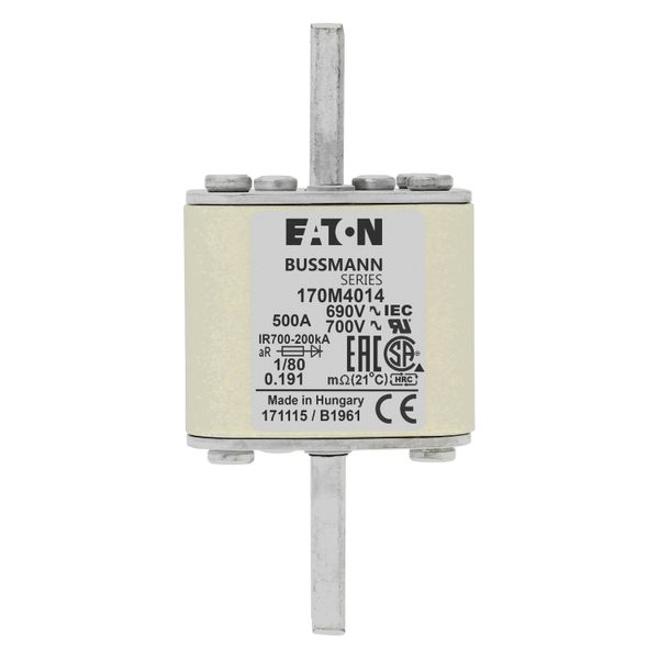 Fuse-link, high speed, 500 A, AC 690 V, DIN 1, 53 x 53 x 108 mm, aR, DIN, IEC, single indicator image 16