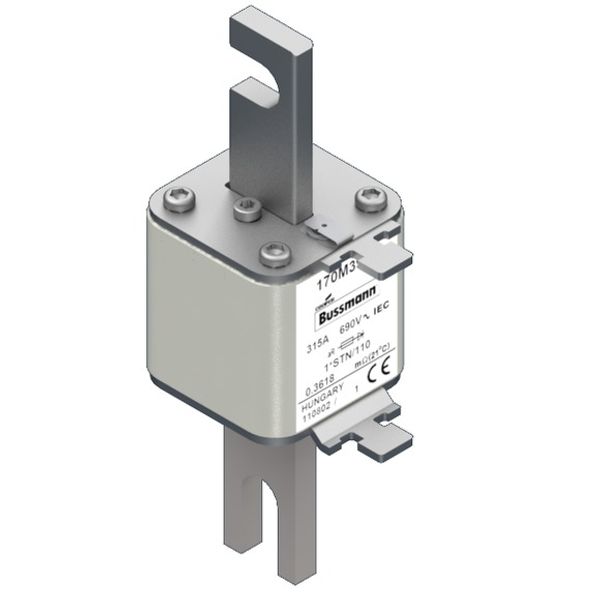 Fuse-link, high speed, 315 A, AC 690 V, compact size 1, 43 x 59 x 141 mm, aR, DIN, IEC, visual indicator image 2