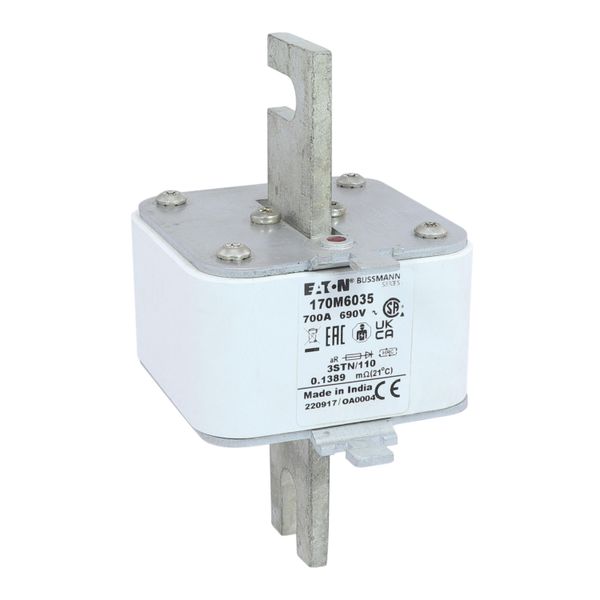 Fuse-link, high speed, 700 A, AC 690 V, size 3, 76 x 90 x 141 mm, aR, IEC, single indicator image 12