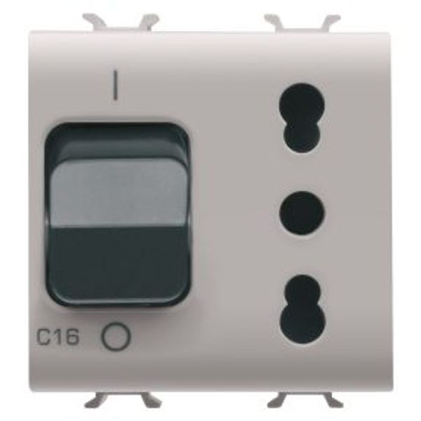 INTERLOCKED SWITCHED SOCKET-OUTLET - 2P+E 16A - P17-P11 - WITH MCB 1P+N 16A - 230V ac - 2 MODULES - NATURAL SATIN BEIGE - CHORUSMART image 1