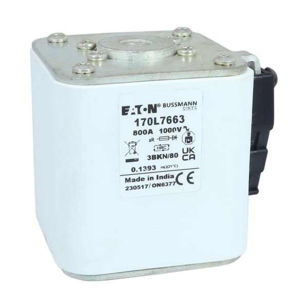 Fuse-link, high speed, 800 A, AC 1000 V, Size 3, 76 x 92 x 83 mm, aR, IEC, single indicator image 18