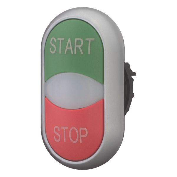 Double actuator pushbutton, RMQ-Titan, Actuators and indicator lights non-flush, momentary, White lens, green, red, inscribed, Bezel: titanium, START/ image 3