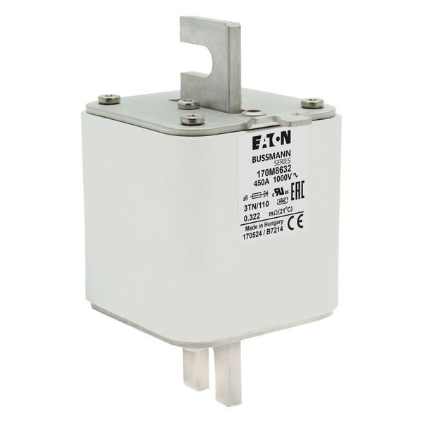 Fuse-link, high speed, 450 A, AC 1000 V, DIN 3, 74 x 90 x 139 mm, aR, DIN, IEC, single indicator image 17