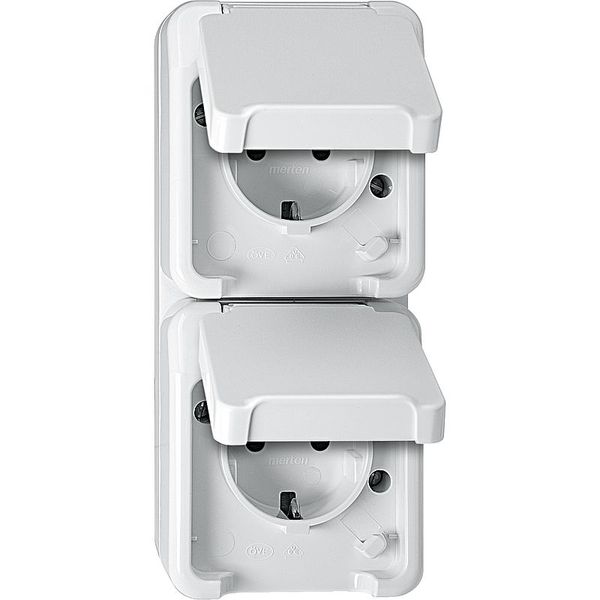 SCHUKO double socket, arranged vertically with BRS, polar white, AQUASTAR image 1