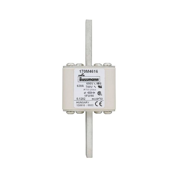 Fuse-link, high speed, 630 A, AC 690 V, size 1, 53 x 69 x 136 mm, aR, IEC, UL, no indicator, 90 mm centers image 2