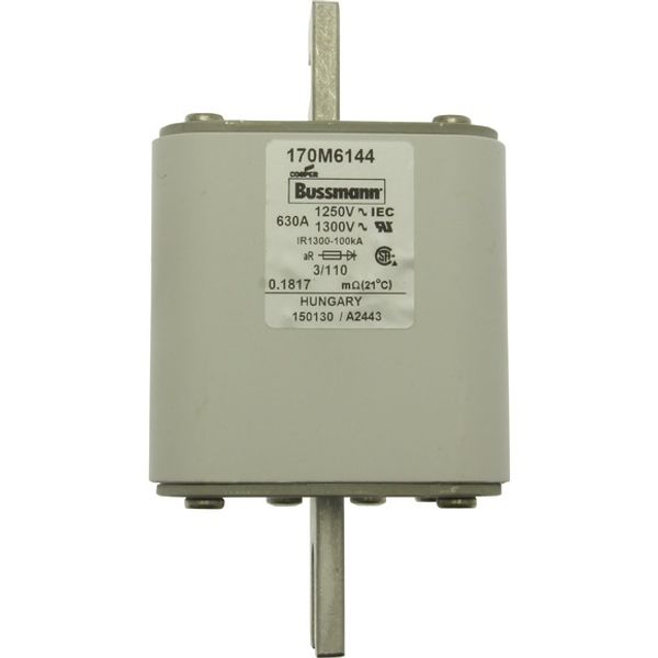 Fuse-link, high speed, 630 A, AC 1250 V, size 3, 76 x 90 x 139 mm, aR, DIN, IEC, single indicator image 2