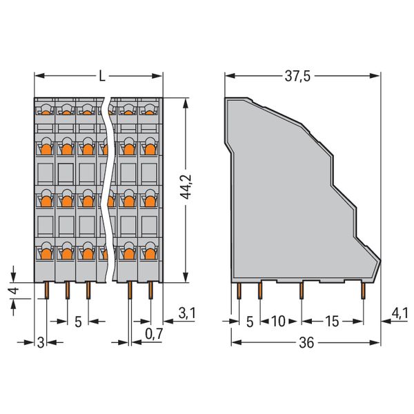 Quadruple-deck PCB terminal block 2.5 mm² Pin spacing 5 mm gray image 7
