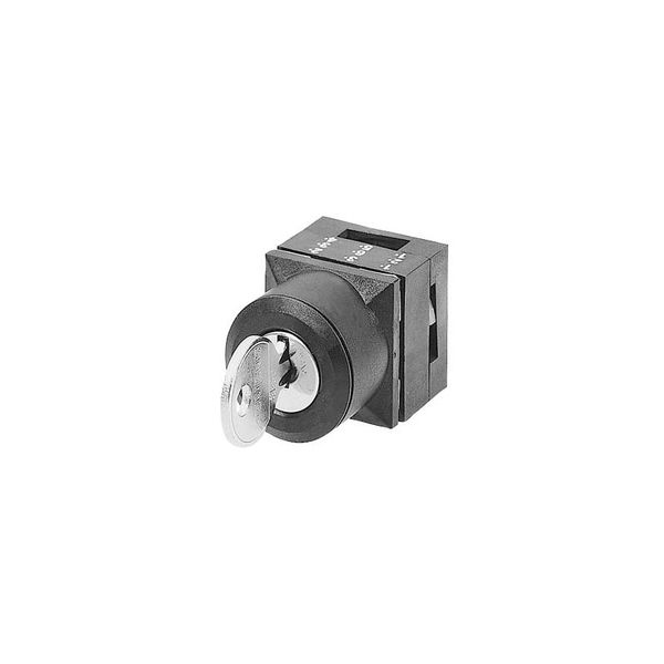 26X26MM SQUARE PLASTIC ACTUATOR: RONIS LOCK WITH 2 KEYS MOMENTARY CONTACT 2 SWITCH POSITIONS O-I LOCK  3SB3110-4BD01 image 1