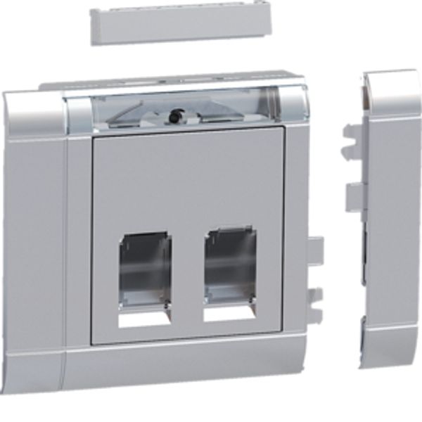 Mounting set 2-gang for RJ45 modular Jack Type 10 frontmounting alumin image 1