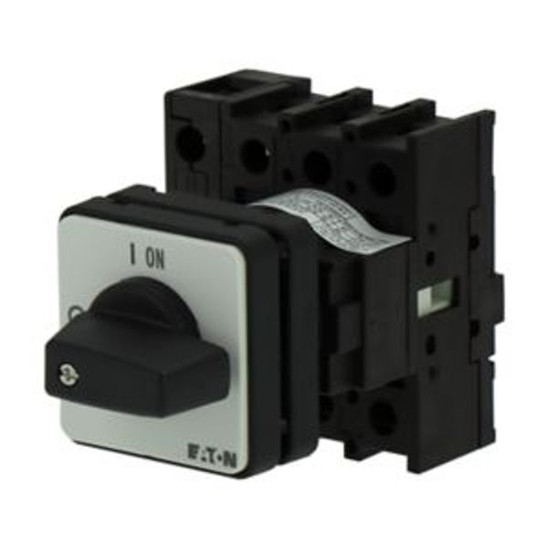 On-Off switch, P1, 40 A, centre mounting, 3 pole + N, with black thumb grip and front plate image 3