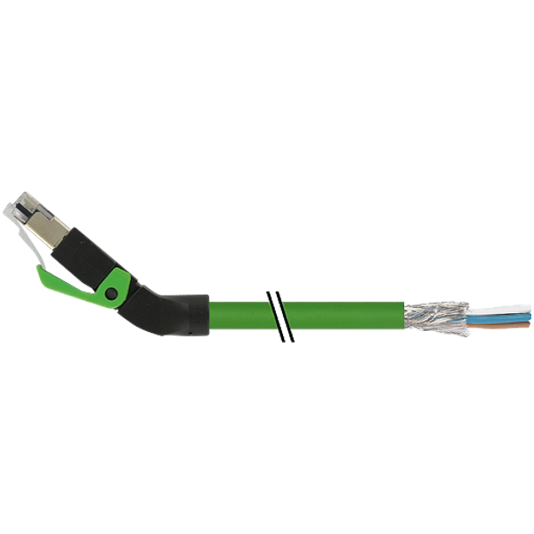 RJ45 male 45° up with cable shielded PUR 1x4xAWG22 shielded gn  1.5m image 1