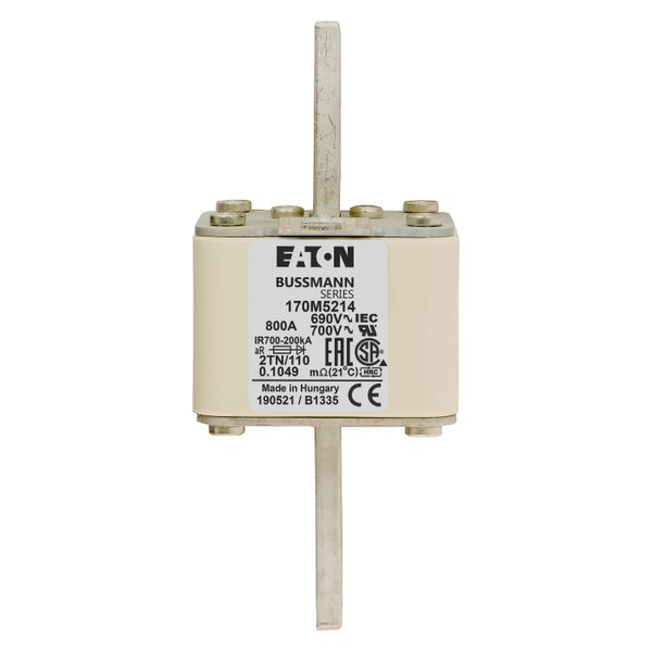 Fuse-link, high speed, 800 A, AC 690 V, DIN 2, 61 x 75 x 138 mm, aR, DIN, IEC, single indicator image 10