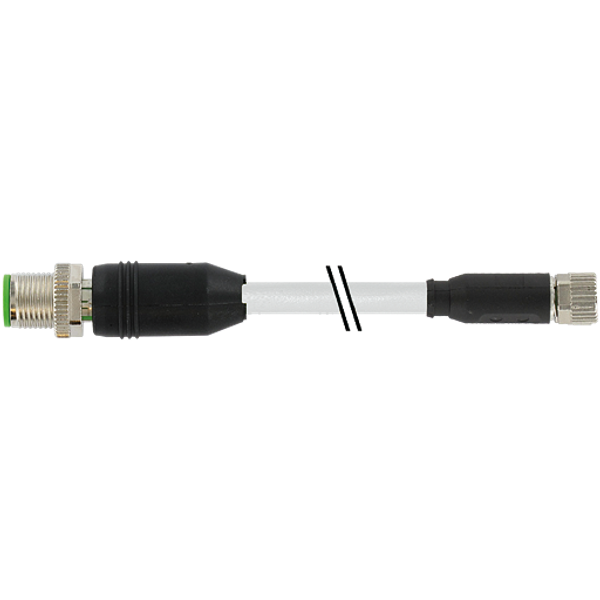 M12 male 0°/M8 fem. 0° A-cod. PUR 3x0.34 shielded gy+drag-ch 1m image 1