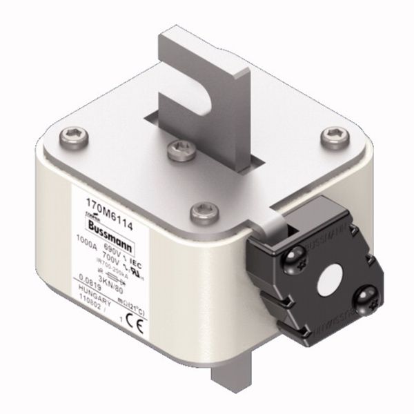 Fuse-link, high speed, 1000 A, AC 690 V, DIN 3, 76 x 92 x 109 mm, aR, DIN, IEC, single indicator image 2