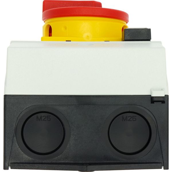 Main switch, P1, 32 A, surface mounting, 3 pole, Emergency switching off function, With red rotary handle and yellow locking ring, Lockable in the 0 ( image 21