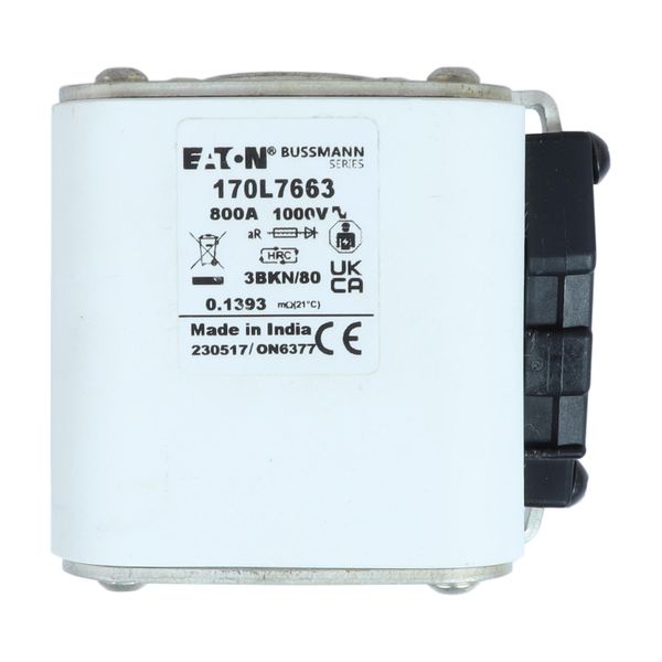 Fuse-link, high speed, 800 A, AC 1000 V, Size 3, 76 x 92 x 83 mm, aR, IEC, single indicator image 7