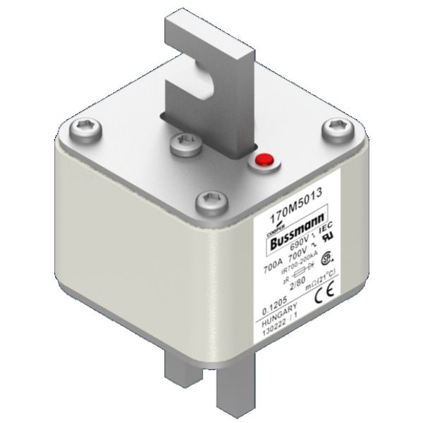 Fuse-link, high speed, 700 A, AC 690 V, DIN 2, aR, DIN, IEC, single indicator, live gripping lugs image 3