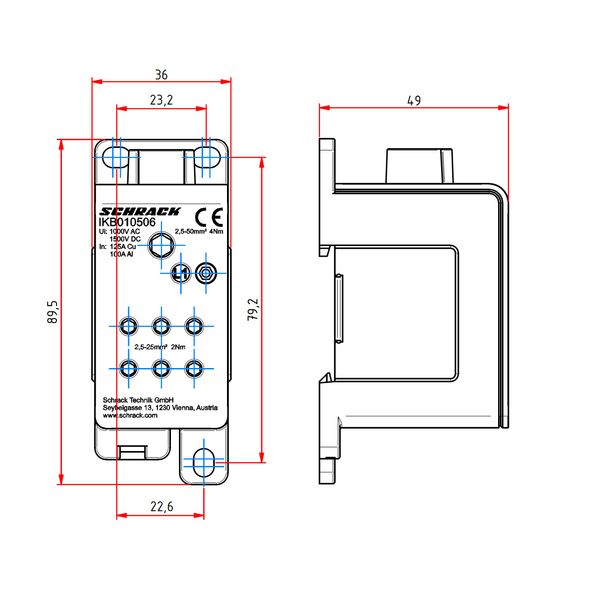 AL - Main branch terminal, 1-pole,125A,  1x50mmý, 6x25mmý image 10