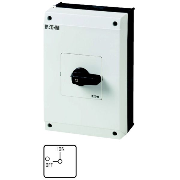 On-Off switch, T5B, 63 A, surface mounting, 1 contact unit(s), 2 pole, with black thumb grip and front plate image 1